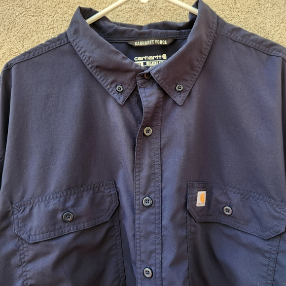 CARHARTT Force Men’s Button Down Shirt 3XL Tall Blue Nylon Workwear - Picture 4 of 12